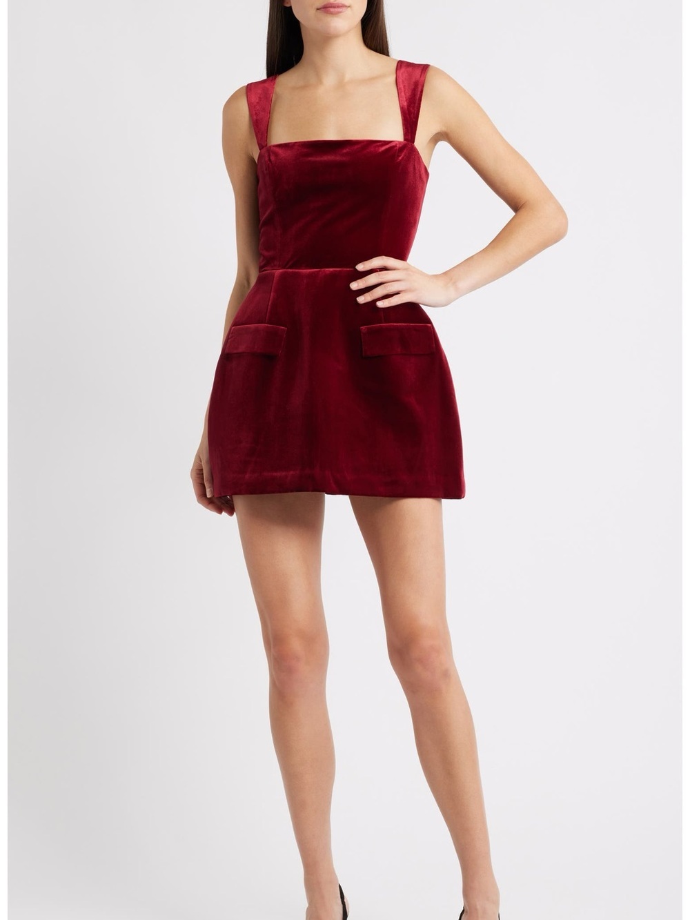 AMANDA UPRICHARD Bethany Velvet Skort Romper Square-Neck Mini Dress Burgundy Med